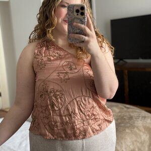 6. Free People Beaded Embroidered Silk Blend One Shoulder Top